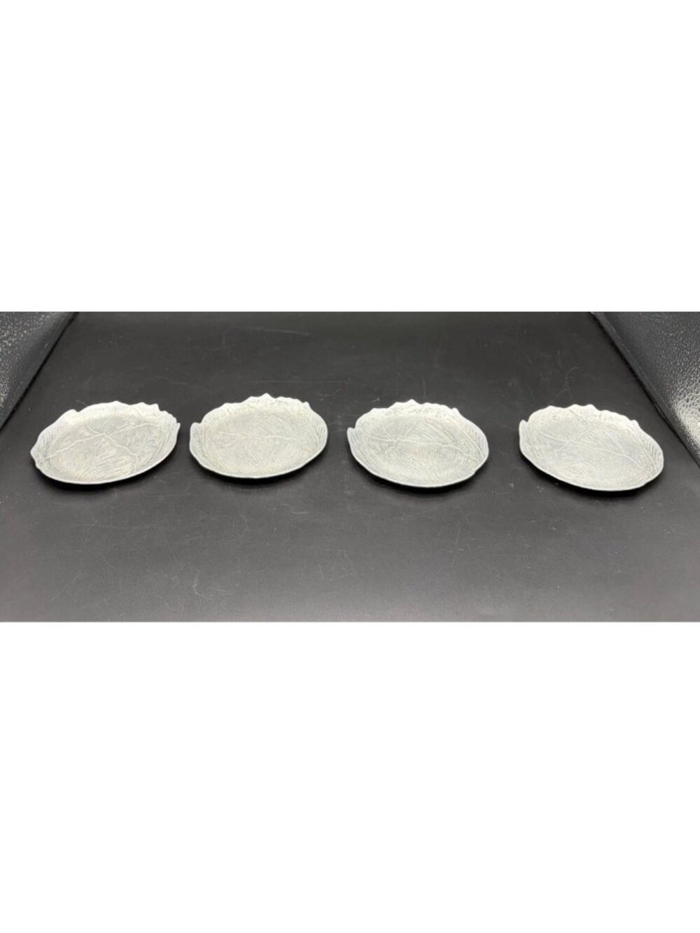 Vintage 1950s Pressed Aluminum Coaster Set 4 Leaf Cabbage Design Barware